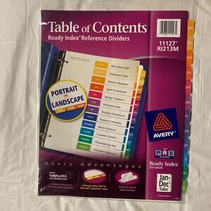 New Avery Ready Index Table of Contents Monthly Dividers, 12-Tab, for 8.5x11"